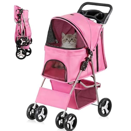 ZENY Foldable Pet Stroller, Cat/Dog Stroller with 4 Wheels