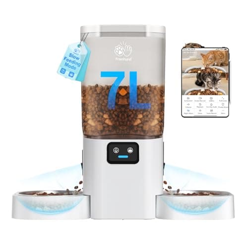 Frienhund 5G WiFi Automatic Cat Feeder with Two HD Camera: 7L Automatic Dog Feeder with Night Vision, Auto Cat Food Dispenser for Multiple Pet, Detachable for Easy Cleaning - 29 Cup