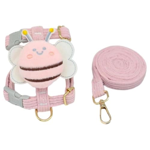 FEESHOW Cute Bee Shaped Dog Harness with Leash Soft Padded Vest for Small Dogs Anti-Escape Adjustable Pet Backpacks Pink Small