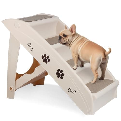 Saicool Dog Stairs for High Beds, Foldable Pet Steps Ramp with Non-Slip Bottom for Cats and Small Dogs, for Couch, Car, Portable Waterproof Dog Steps, Beige