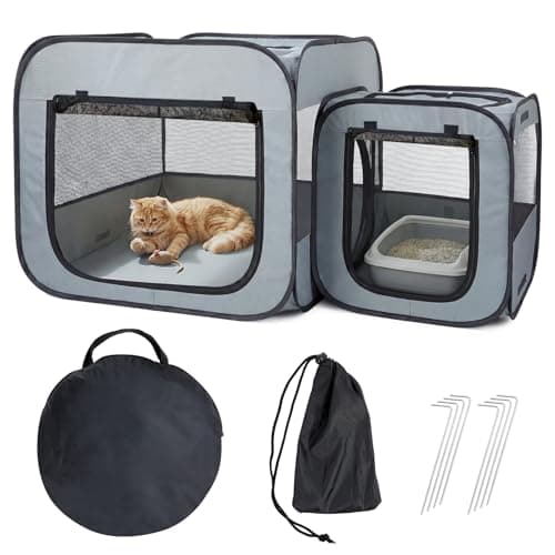Portable Cat Playpen with Litter Area, Foldable Pet Tent, Gray