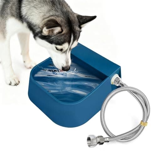 NAMSAN Outdoor Automatic Dog Water Dispenser with Float Valve, Auto Fill Water Bowl for Outside Animals Livestock, Auto Refill Waterer for Pet Cats Chicken, Water Trough with Water Pipe, Muted Blue