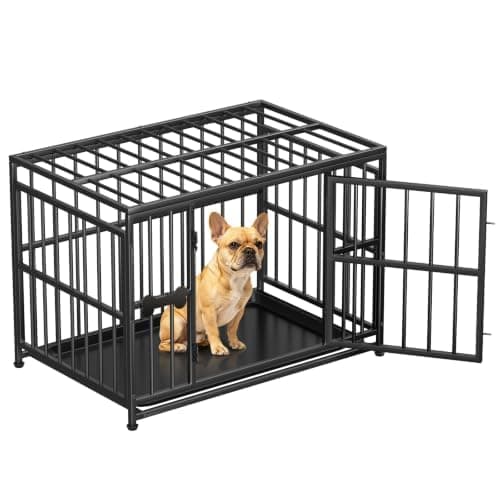 Pawaboo 38 Inch Heavy Duty Dog Crate, with Removable Tray, Escape Proof | Dog Kennel, 0.5 Inch Iron Tube Thickened Dogs Crate for Medium and Small Dogs, Easy to Clean, Black