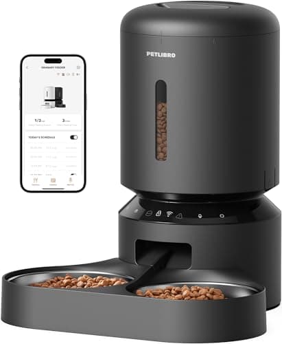 PETLIBRO Automatic Cat Feeder for 2 Cats, 5G&2.4G WiFi Pet Feeders, 5L Programmable Cat Food Dispenser with Airtight Lock-Fresh Technology, Dual Stainless Steel Bowls, Low Food Sensor