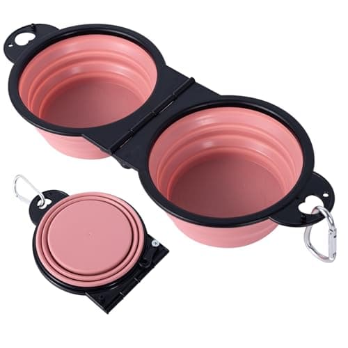 SLSON Collapsible Dog Dual Bowls Reinforced Rim 180 Degrees Flip Over Bowl