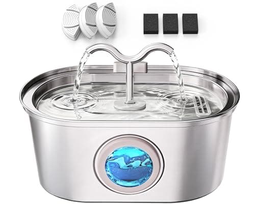 SohoTeco 3.2L/108oz Stainless Steel Cat Water Fountain Pet Fountain | Automatic Pet Water Dispenser - Self-Designed Filtration System - Ultra-Quiet Pump - Easy Cleaning & Maintenance (3 Filters)
