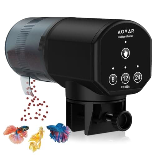 Automatic Fish Feeder Dispenser for Aquarium: 200ml Large Capacity Auto Feeders for Small Tank Turtle Betta Koi - Battery Food Feeding Timer for Flakes Pellet Vacation Weekend Day