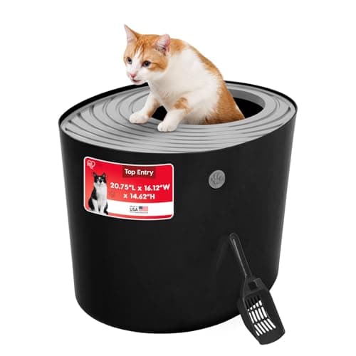 IRIS USA Top Entry Cat Litter Box, Hooded Privacy, Large, Black/Gray | Dog-Free Zone, Mess Containment System, Protected Interior, Secure Lid Access, Reduced Tracking, Odor Trapping