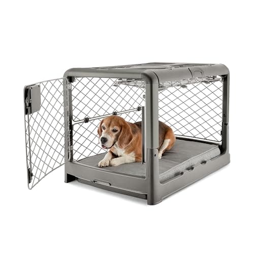 DIGGS Revol Collapsible Dog Crate with Wheels - Premium Portable Dog Crate - Safe, Stylish, and Convenient Indoor Kennel (Smoke, Medium)