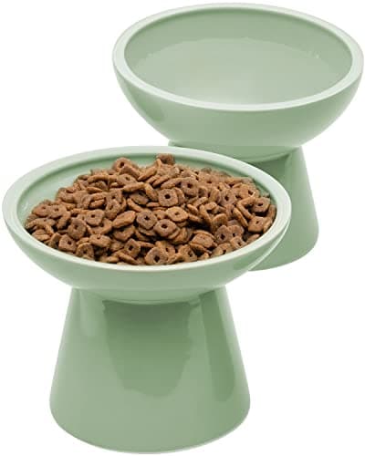 CEEFU 2-Pack Elevated Ceramic Cat Bowls Extra Wide for Food & Water