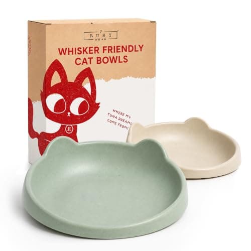 7 Ruby Road Shallow Cat & Kitten Food Bowls, Whisker Friendly, Set of 2
