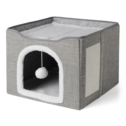 Amazon Basics Cat House 1 Story, Foldable Cat Condo with Sisal Scratch Pad, Grey