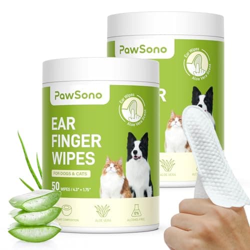 PawSono Dog Ear Wipes - 100 Count Dog Ear Cleaner Finger Wipes for Dogs & Cats, Pre-Moistened Ear Cleaning Wipes for Puppies, Kittens & Small Animals, Thick Pet Ear Wipes to Remove Wax, Dirt & Debris