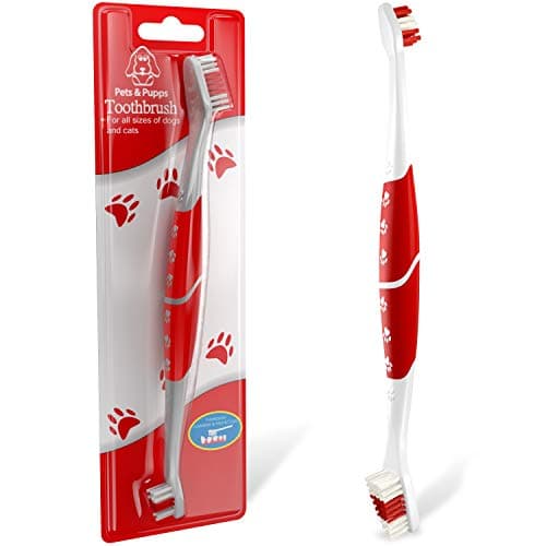 Pet Toothbrush for Dogs, Cats with Soft Bristles - Easy Teeth Cleaning & Dental Care, Non Slip Dual Head Dog Toothbrush for Medium & Large Pets, Toothpaste Not Included, Pack of 1 Red