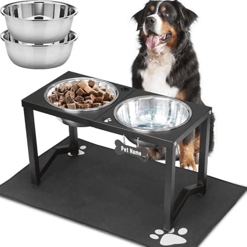 Flodomix Elevated Dog Bowls, Metal Raised Dog Bowl Stand with 2 Thick 111oz Capacity Stainless Steel Food Bowls & Non-Slip Mat - 14" Tall for Large/Extra Large Breeds