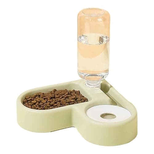 HULIJA Dog Cat Automatic Water Bowl and Food Feeder 2-in-1 Gravity Dispenser Set with Large Green One Size