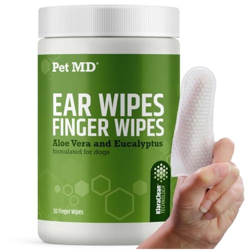 Pet MD Dog Ear Finger Wipes - with Eucalyptus & Aloe Vera for Dogs - 50 ct
