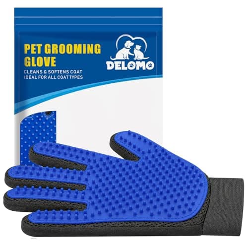 Pet Hair Removal Glove with 255 Silicone Tips for Dogs & Cats, Right Blue