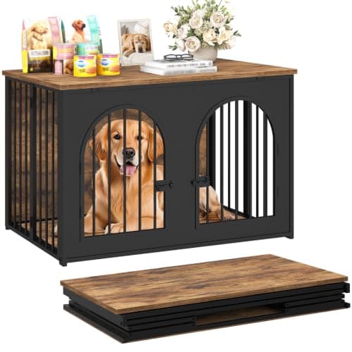 YATINEY 37.4" Dog Crate Furniture Foldable, Assembly-Free Dog Kennel