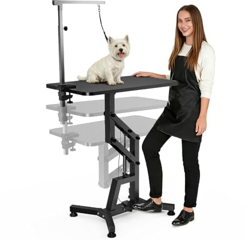 31'' Hydraulic Lift Dog Grooming Table, Adjustable Cat Drying Desktop - Foldable, Adjustable Arm, Portable, Non-Slip Dog Grooming Table for Large Small Dogs at Home, Weight Capacity 200LBS(Black)