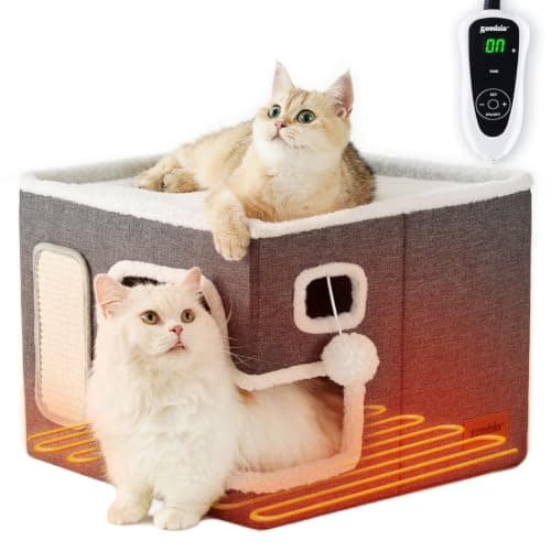 ZOMISIA Heated Cat House Bed for Indoor Cats, Cat Hideway Cube for Sleeping