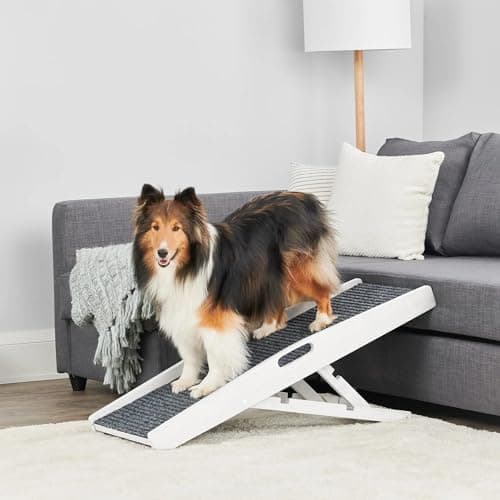 Carlson 39.5" Indoor Pet Ramp, White Collapsible Dog and Cat Ramp with Adjustable Height, Non-Slip Carpet Surface, Rubber Feet, and Carry Handles