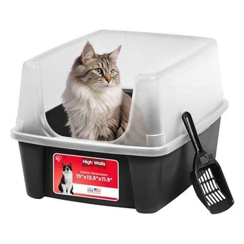 IRIS USA High Sided Cat Litter Box, Large, Scatter Shield, Black