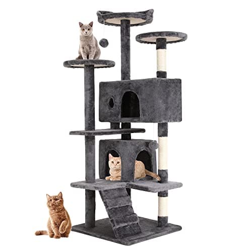 BestPet | 54" Cat Tree Tower | Light Gray | Sturdy Multi-Level Cat Tree