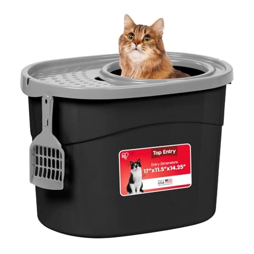 IRIS USA Top Entry Cat Litter Box, Hooded Privacy, Large, Black/Gray | Multi-Cat Households, Protected Interior, Enclosed Top Access, Dog Proof Pan, Reduced Tracking, Odor Trapping