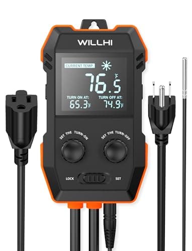 WILLHI WH2408 Temperature Controller 10A 1200W, Digital Thermostat Controlled Outlet Plug Switch for Reptile Terrarium Greenhouse Homebrew Aquarium Seedling Mat, Heating or Cooling Mode (Pack of 1)