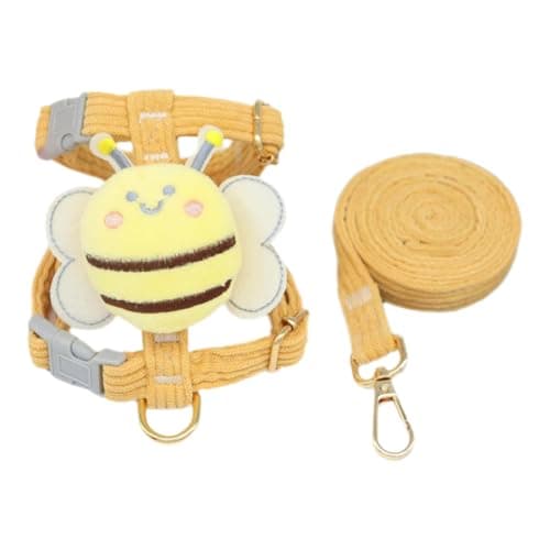 Lorilida Dog Vest Harness with Bee Decor Matching Leash Adjustable Pet Backpacks for Small Medium Dogs Cats Walking Yellow Small