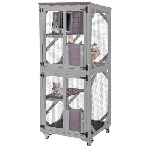 Cat House Outdoor Catio for Catis Mobile Enclosures on Wheels Large Cat Cage with Waterproof Cover,Resting House,62.8"