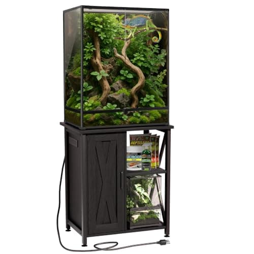 Herture 45-67 Gallon Reptile Tank Stand with Power Outlet, Terrarium Stand with Storage Cabinet, 24" Wx18 D Tabletop, Reptile Terrarium, Black PG12XYB