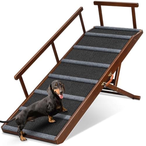 XL Dog Ramp for Bed - 18” Wide, Side Rail, Non-Slip Rubber Surface 47.24" Long, 6 Adjustable Heights, Gentle Slope, Foldable Pet Ramp for Small Large Senior Dogs to Get on High Couch/Car, Holds 200lb