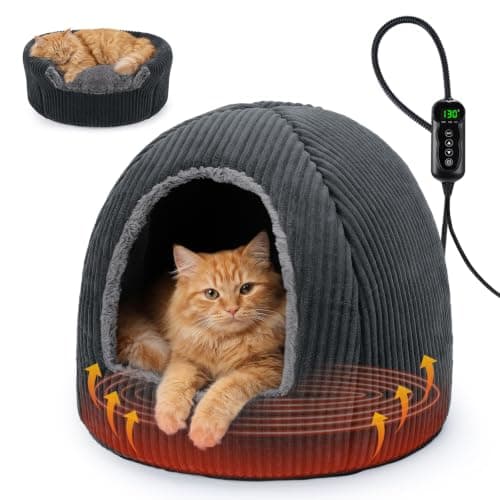 SIWA MARY 2 in 1 Foldable Heated Cat Cave Beds for Indoor Cats and Dogs