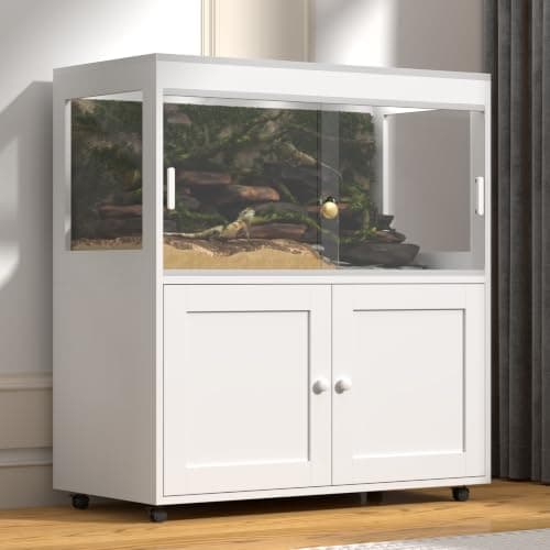 Bearded Dragon Tank 60 Gallon – Professional Reptile Terrarium with Sliding Doors, Mesh Lid, Rolling Stand for Leopard Gecko
