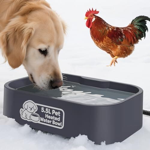 IPOW Extra Large Heated Water Bowl - 5.5L Outdoor Heated Dog Bowl with Long Cord, Keep Water Warm at 77-95℉ for Cats Dogs Rabbit Chicken Duck, BPA-Free, Gray, Rectangular, 1.5 Gallons, 194 fl oz