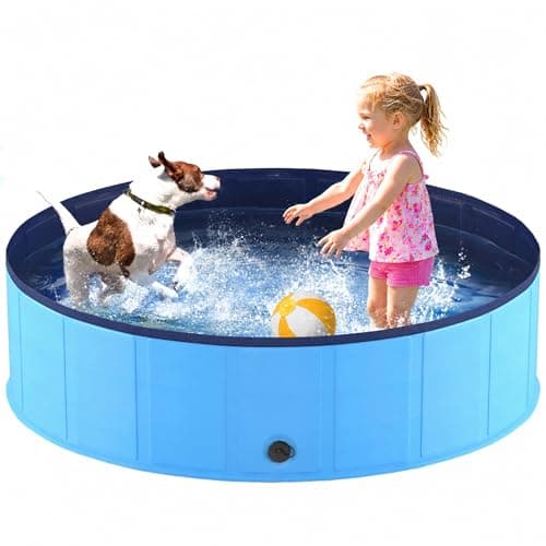 Niubya Foldable Dog Pool, Collapsible Plastic Dog Swimming Pool, 64x12 in