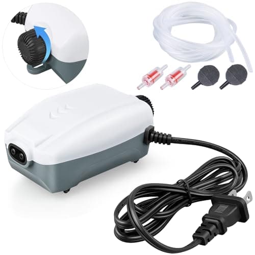 HITOP Dual Outlet Aquarium Electric Air Pump, Whisper Adjustable Fish Tank Aerator, Quiet Oxygen Pump with Accessories for 10 to 100 Gallon