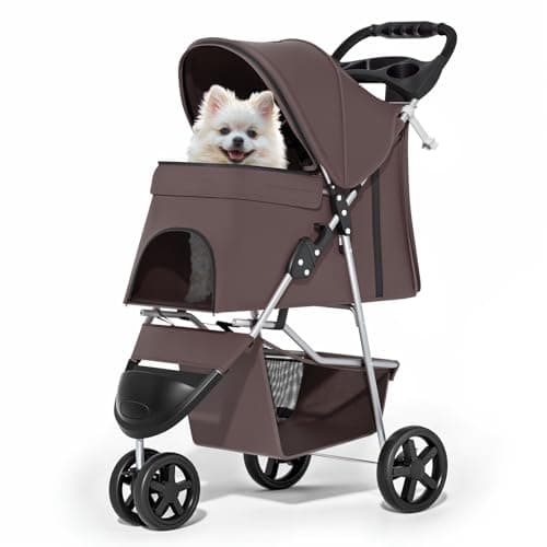 MoNiBloom Pet Stroller for Small/Medium Dogs and Cats up to 33 lbs, Coffee