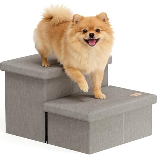 Fecuria 2-Step Wide Dog Stairs with Storage 11" H, Non-Slip Sturdy Pet Steps for Couch Chair, Dog Steps for Small/Medium Old Dogs, Cats, Rabbits Up to 150lbs, Foldable Cat Puppy Stairs for Car, Grey