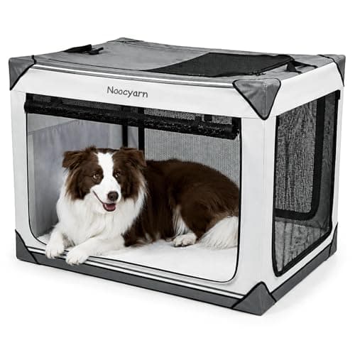 Noocyarn Collapsible Soft Dog Crate 36 Inch, Portable Travel Pet Crate for Large Dogs with 4-Door Mesh, Large Dog Kennel Indoor & Outdoor, Light Grey