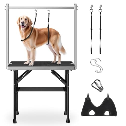 Dog Grooming Table with Arm, Hammock, Nooses, 35.5"L×23.6"W Tabletop
