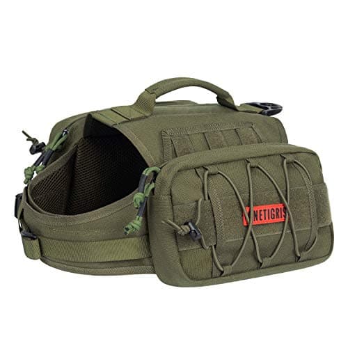 ONETIGRIS Dog Backpack for Medium & Large Dogs, Nylon Backpack for Dogs Tactical Pet Backpack with Side Pockets for Hiking Walking Training Running (Green, Medium)