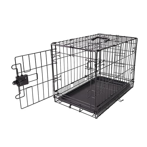 Amazon Basics Portable, Foldable Metal Wire Dog Crate with Removable Tray, Single Door, Divider Panel, Quick Setup, 30 x 19 x 21 in, Black