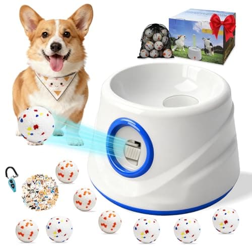 Automatic Ball Launcher for Dogs with 8 Balls - Adjustable Distance up to 50ft,Charger, Whistle & Storage Bag - Interactive Fetch Machine Toy for Indoor Outdoor Play, for Medium Large Breed Dogs