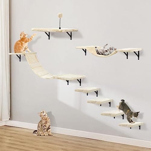 Cat Wall Shelves, Space-Saving Wall-Mounted Cat Climbing Set for Large Cats