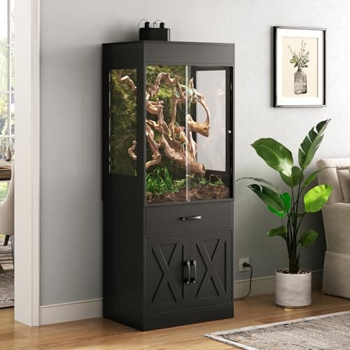 Terroute 67 Gallon Reptile Tank with Stand Reptile Enclosure with Cabinet | for Lizards,Gecko,Skinks,Snakes,Reptile Terrarium with Power Outlet,Sliding Acrylic Doors,Bearded Dragon Tank Black CAGE001B