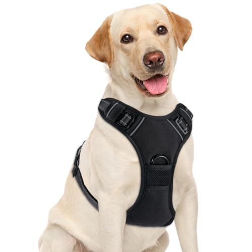 Yintrest No Pull Dog Harness, Adjustable Reflective Front Clip Pet Vest with Easy Control Handle for Medium Large Dogs (Black,L)