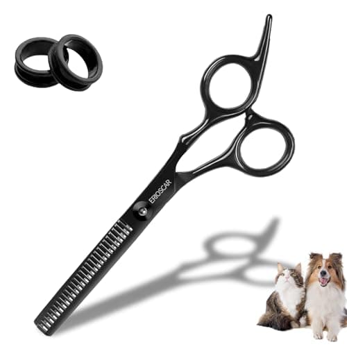 Professional Dog Grooming Scissors, 28 Teeth Thinning Shears, Black Titanium Stainless Steel, Safety Round Tip
